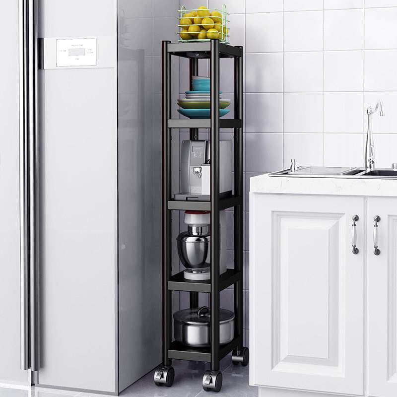 可移动不锈钢厨房置物架落地多层带轮烤箱微波炉架夹缝置物架