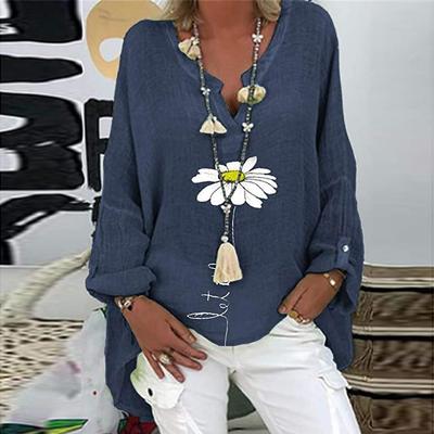 Top V-neck cotton and linen oversized shirt