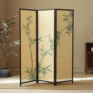 宋代美学新中式屏风竹子茶室隔断竹编客厅围挡国风竹影折叠实木
