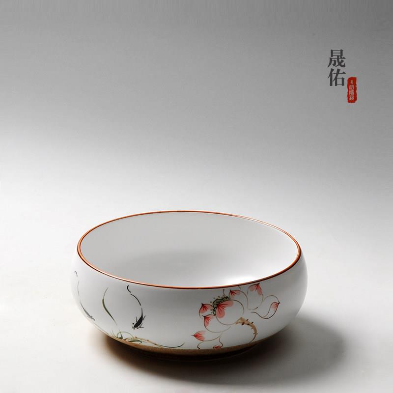 简约大号茶洗功夫茶具笔洗手绘陶瓷配件茶道零配水洗杯碗盆茶碗盆