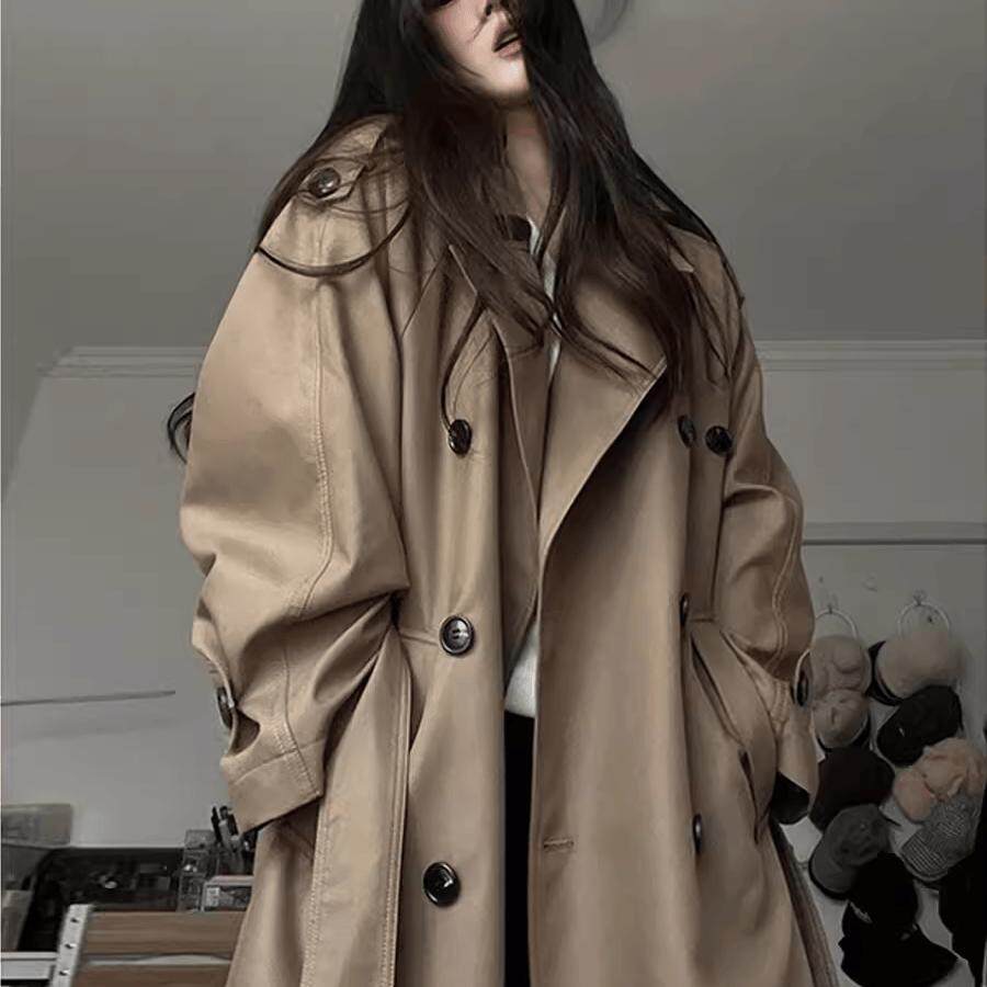 高个子加长版卡其色大码风衣外套女2025新款春秋超长款高级感大衣
