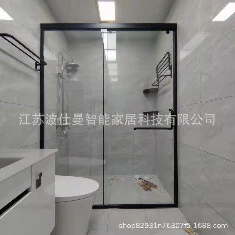 一字形干湿分离淋浴房挡水隔断钢化玻璃隔断推拉移门简易卫生间