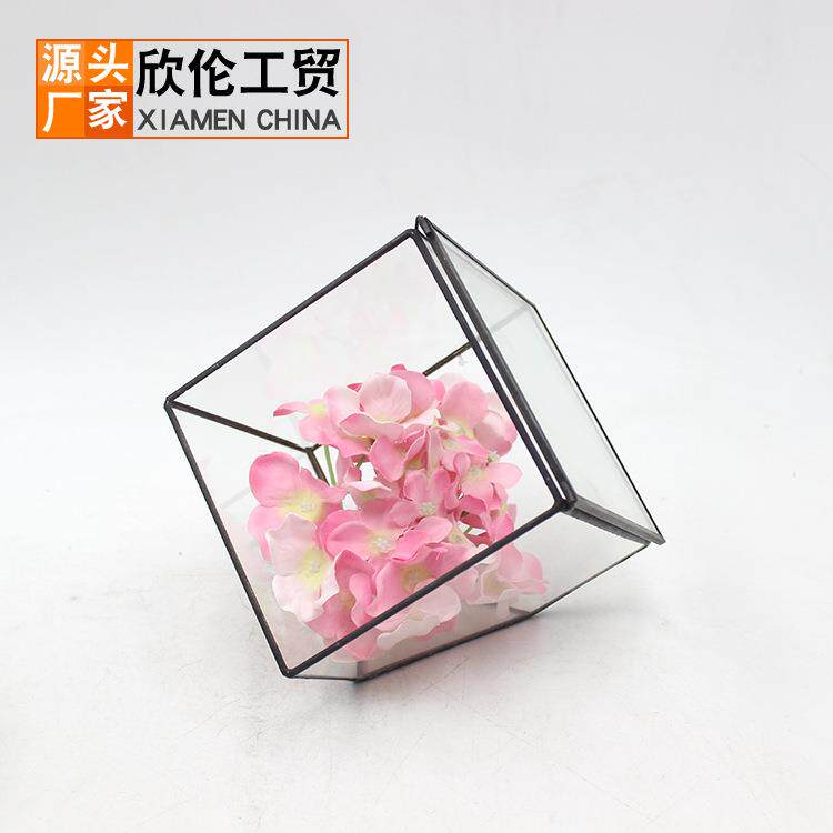 几何玻璃花房带门微景观玻璃瓶永生花盒工艺品摆件16041