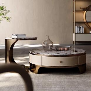 天然圆形大理石茶几客厅2026新款轻奢高级感小户型家用高端奢石