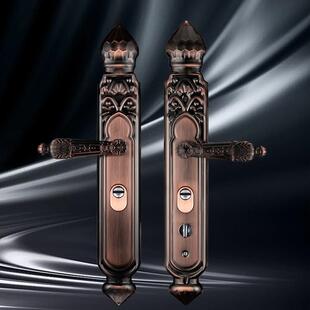 防盗门锁套装红古铜通用家用型进户门农村大门双开关门面板把手锁