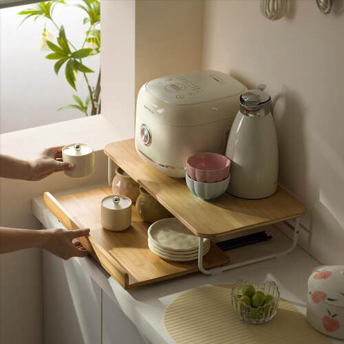厨房置物抽拉24WCF002架微波炉子架台面架烤箱饭电锅碗碟调料收纳