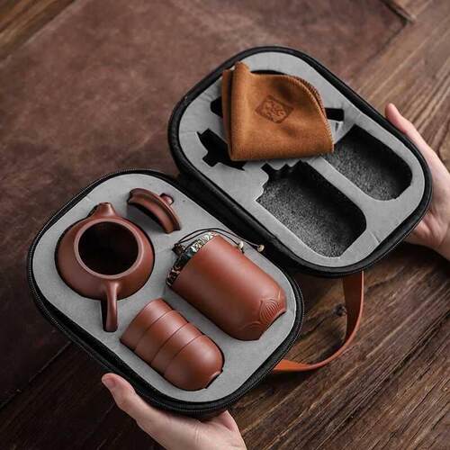 Purple Sand Tea Cups Ceramic Portable Teapot Set Outdoor