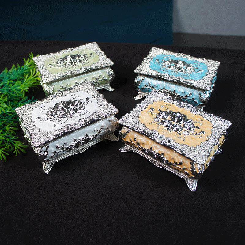 金属彩绘平盖大肚玫瑰花中号首饰盒装饰品收纳盒金银细软首饰周边