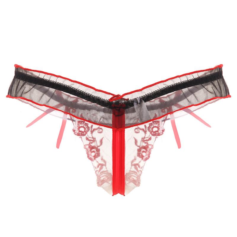 Embroidered open crotch transparent underwear temptation