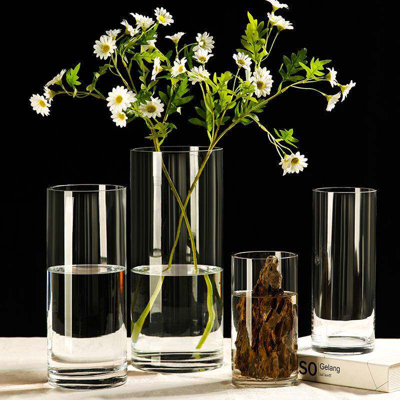 直桶玻璃透明富贵竹塑料 花瓶路引直筒圆柱形婚庆落地
