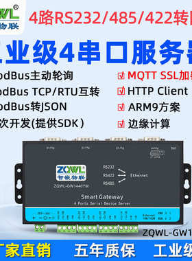 串口服务器4路RS232/422/485转以太网模块主动轮询工业Modbu网关