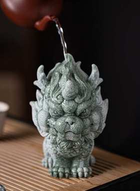 青砂石茶宠创意招财麒麟摆件家居办公室客厅桌面装饰鱼缸造景摆设