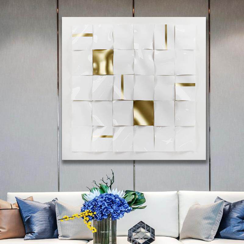 现代挂画方块简约大气定 制轻奢风客厅酒店装饰画装置画实物画