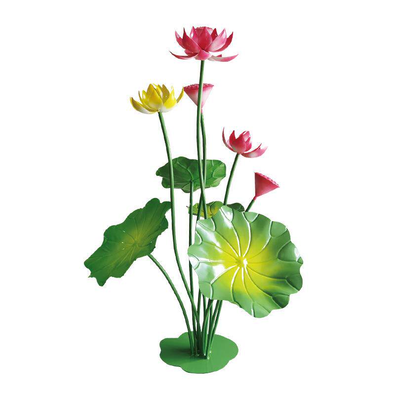 不锈钢荷花荷叶组合摆件铁艺莲花庭院鱼池水中装饰品美陈水池水景