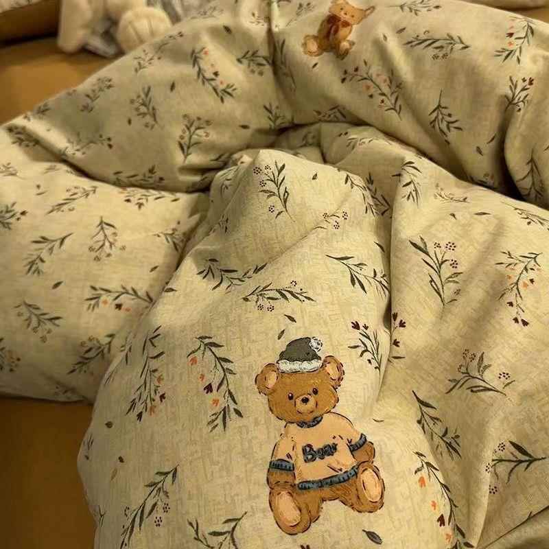 秋冬季卡通小清新纯棉磨毛四件套加厚保暖全棉生态磨毛床单三件套