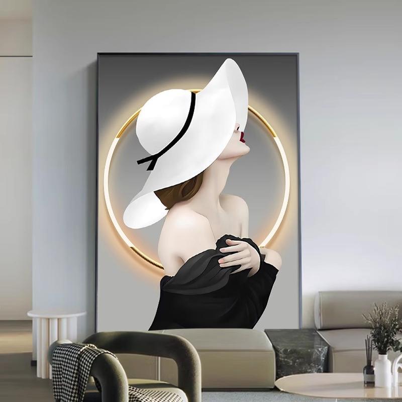 现代轻奢餐厅艺术晶瓷装饰画 玄关过道铝合金边框 挂画美女图片