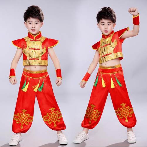 高档儿红童歌开门喜庆打鼓服男女童中风说唱民族秧服幼国儿舞蹈演