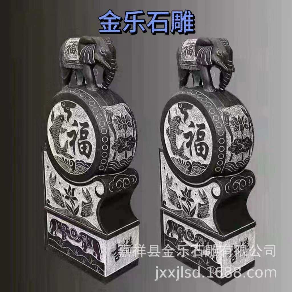 石雕石头门鼓抱鼓石仿古狮子大象 庭院天然青石门口摆件抱鼓石