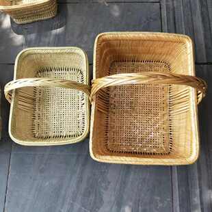 篮子竹编大号贵州纯手工编织篮子老式竹篮手提篮菜篮长方形篮竹篮