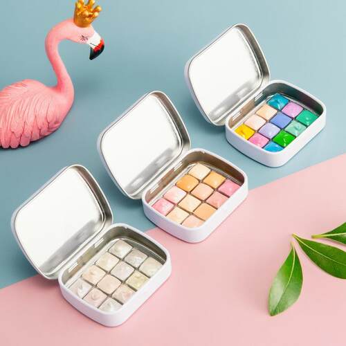 荷尔拜因固体水彩颜料分装ds珠光日下部白夜肤色糖果分层12色套装