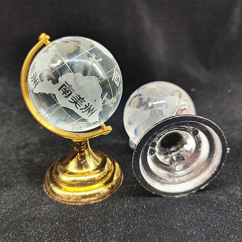 水晶中文地球摆件支架玻璃球可旋转金属装饰创意桌面摆件教学实心