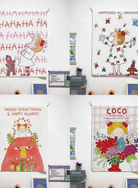插画COCO酱网红床头背景布ins挂布高级房间改造卧室宿舍装饰墙面