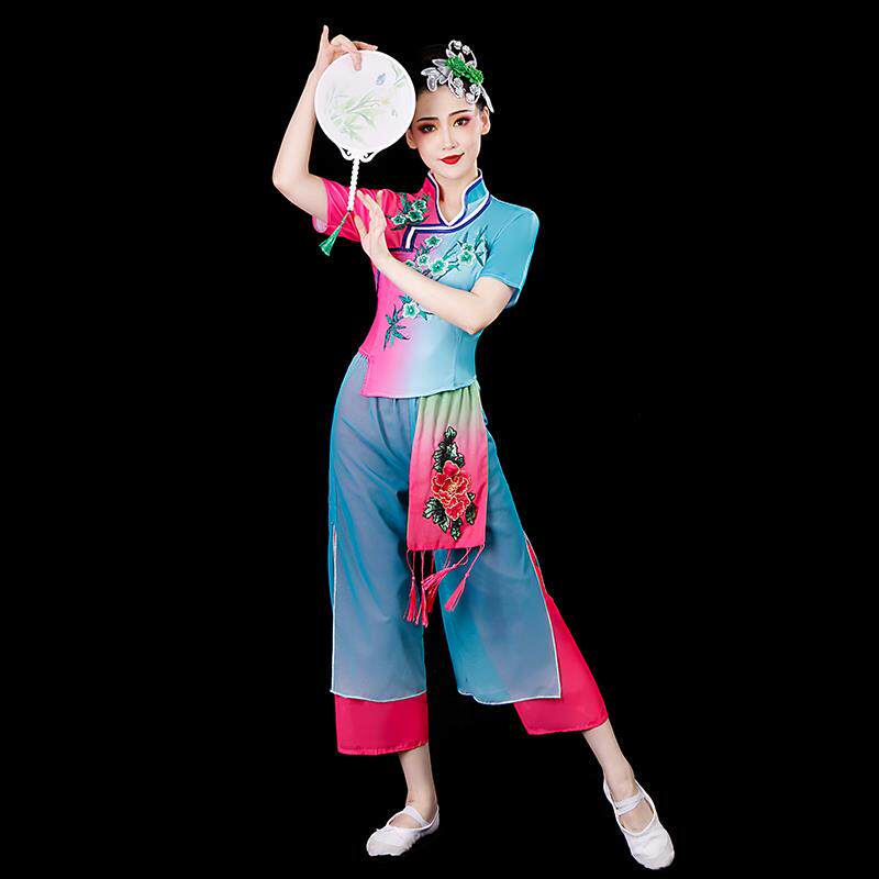 高档秧歌演出服女装中国鼓风古典舞台民族打水鼓扇服子舞蹈服套装