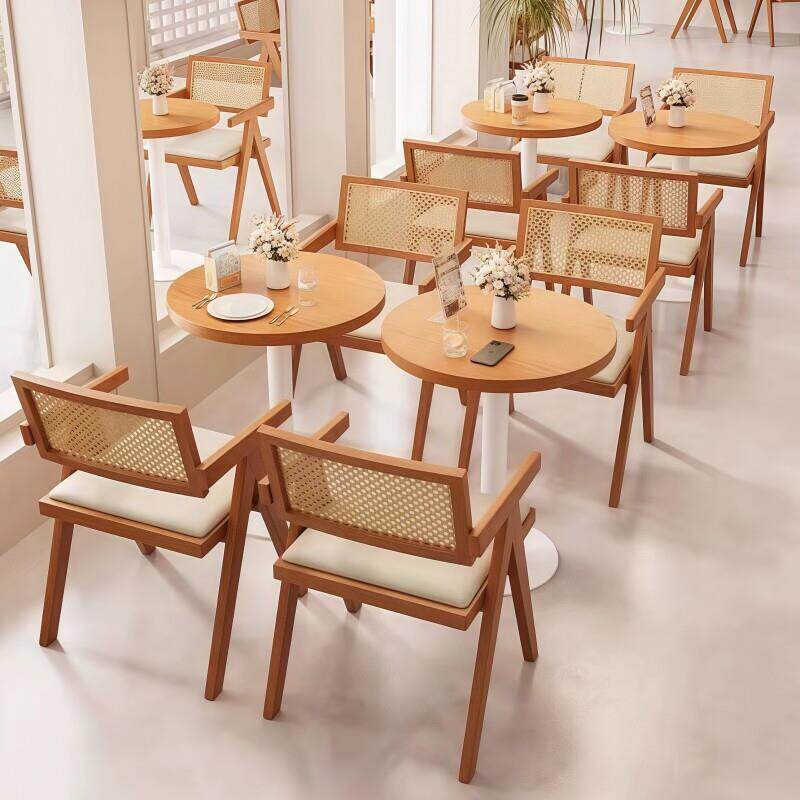 网红ins实木烘焙甜品店奶茶店麻辣烫快餐桌椅组合咖啡厅餐饮家俱