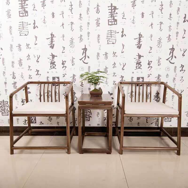 新中式实木圈椅明式老榆木主人椅黑胡桃木太师椅禅意仿古喝茶椅子