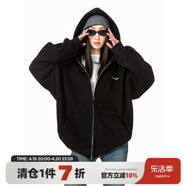 ICH MODE 400G纯色百搭廓形休闲连帽卫衣开衫女美式oversize外套