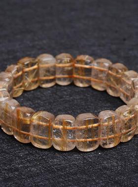 天然发晶厚实钛晶手排微棉顺钛晶金光闪闪大气时尚男女款饰品