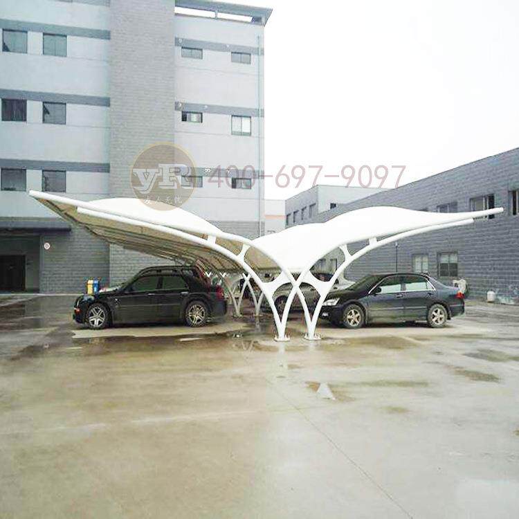 园林景观张拉膜停车场车棚设计公园膜结构自行车雨篷PVDF钢膜材料