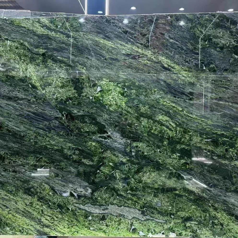 法式装修挪威绿色天然大理石客厅背景墙玄关高档石材岛台楼梯踏步