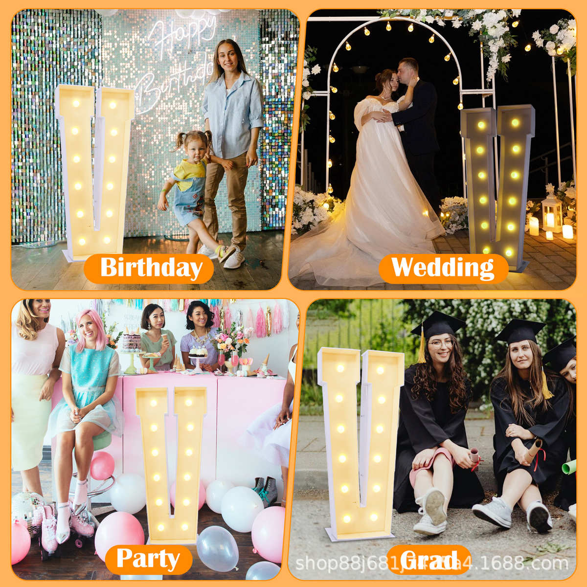 kt盒气球字母立体马赛克发数字光灯生日派对板框架ledv