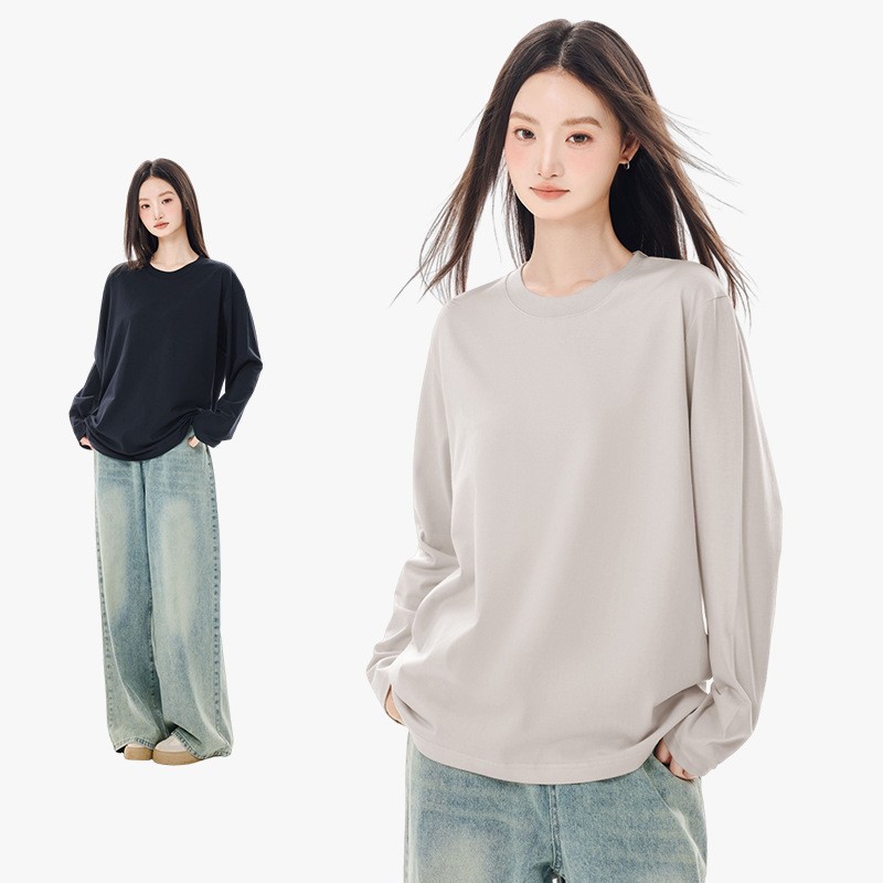 莫小仙广州服饰有限公司纯棉长袖t恤女2026新款纯色内搭打底衫秋