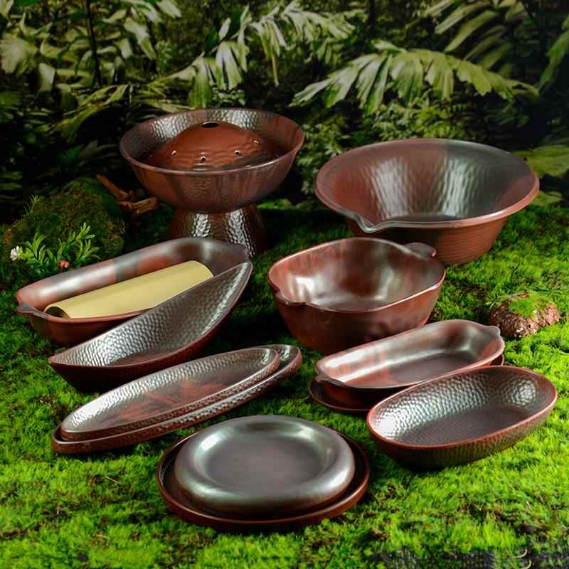 密胺仿瓷复古创意商用特色山野风火锅店餐具手切牛肉吊龙盘子