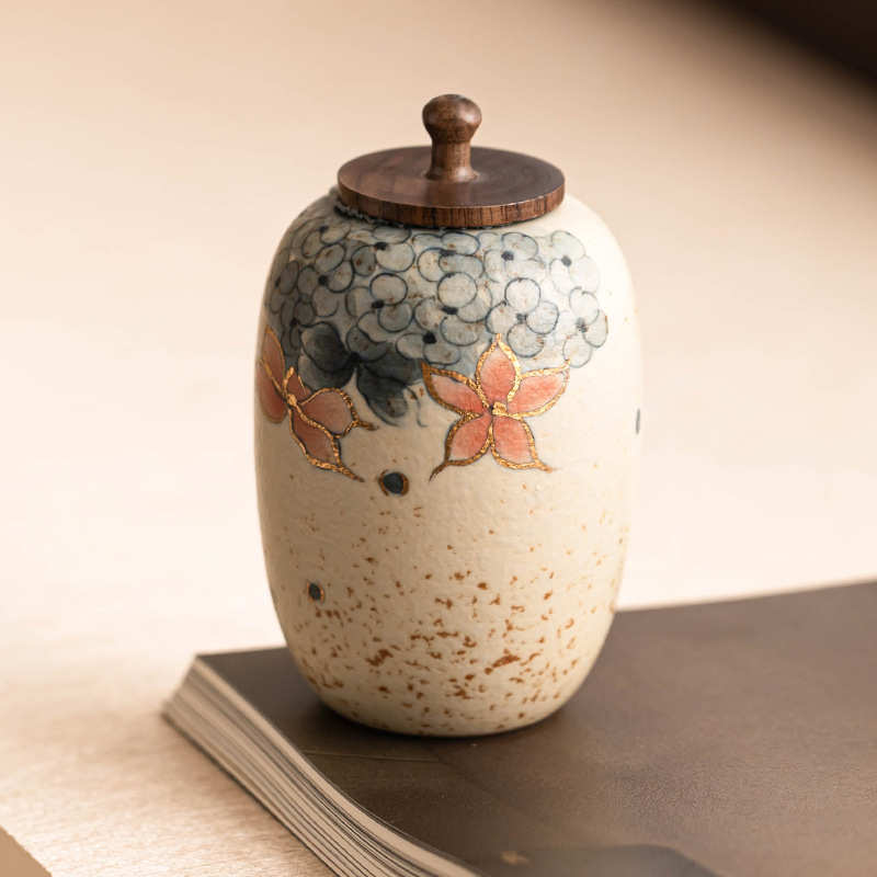 青花火石陶瓷茶叶罐茶罐家用创意描金茶具储物收纳罐防潮存茶罐子
