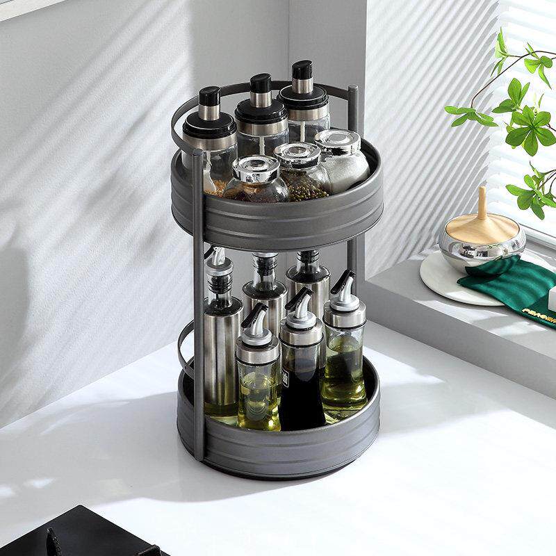 可旋转360度厨房置物架单双层调味罐架多功能收纳层架转角台面置