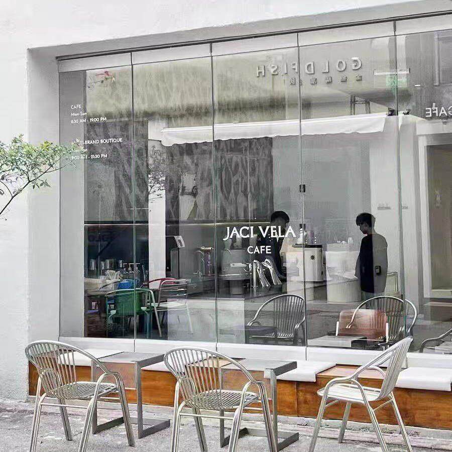 无框折叠门吊夹玻璃门铝合金网红咖啡店办公室商铺无地轨推拉门
