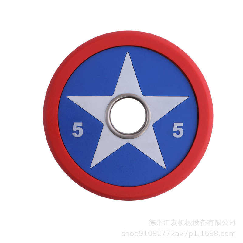 批发新款户外运动全套美队杠铃pu杠铃片电镀奥杆套装5cm孔径厂