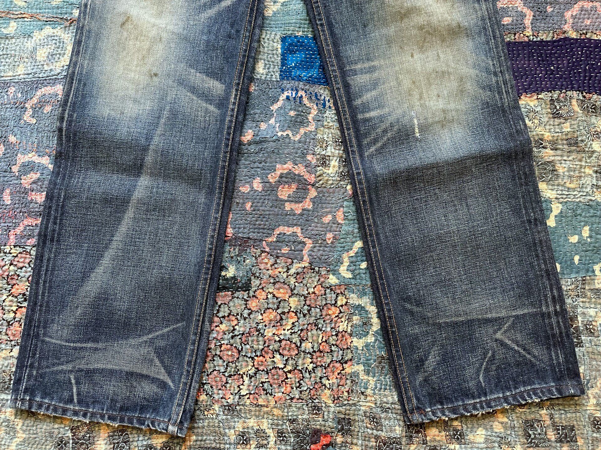 RRL Blue Distressed Washed Denim Pants — back