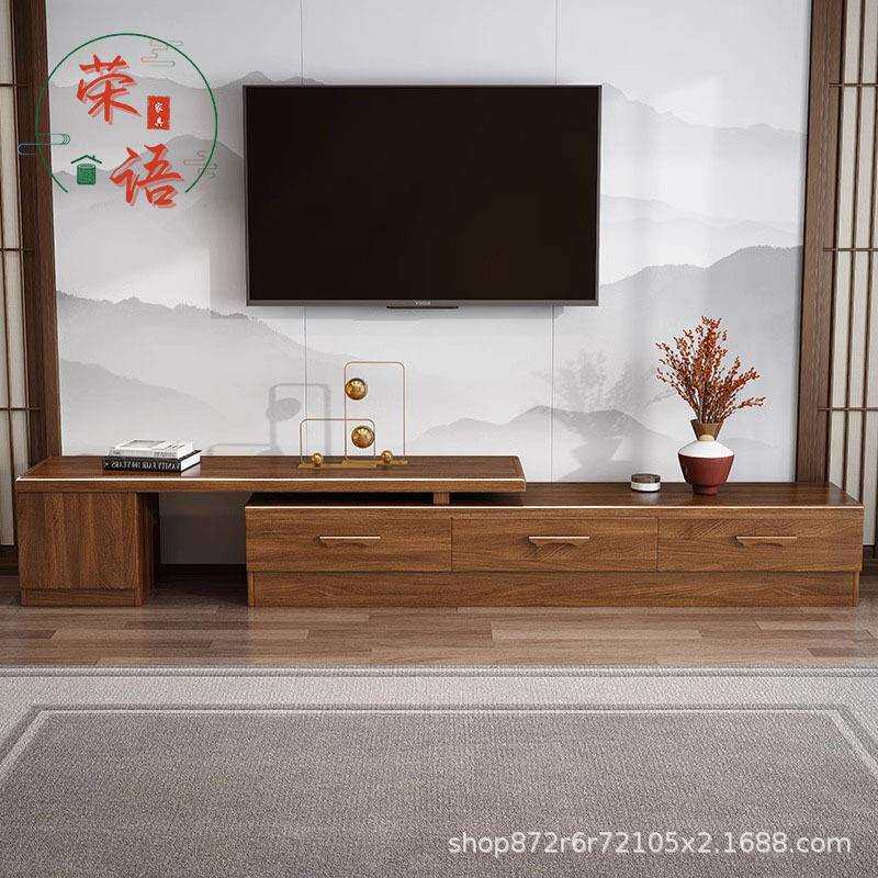 胡桃木实木电视柜组合客厅现代简约中式家用伸缩储物柜小户型地柜
