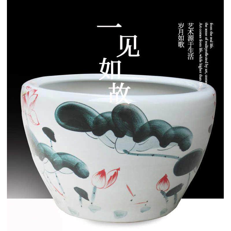 荷花 种陶瓷家居鱼缸陶瓷碗缸手绘水培批发阳台 养花盆莲植物鱼缸