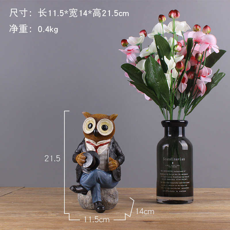 树脂欧红酒摆设个性简工艺品架猫头鹰小家居摆件创意装饰品电视柜