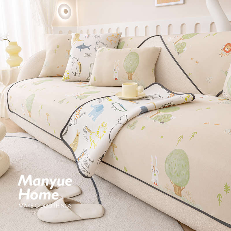 P66D蔓越家 夏日森林 北欧ins夏季粗冰丝凉席沙发垫防滑坐垫沙发