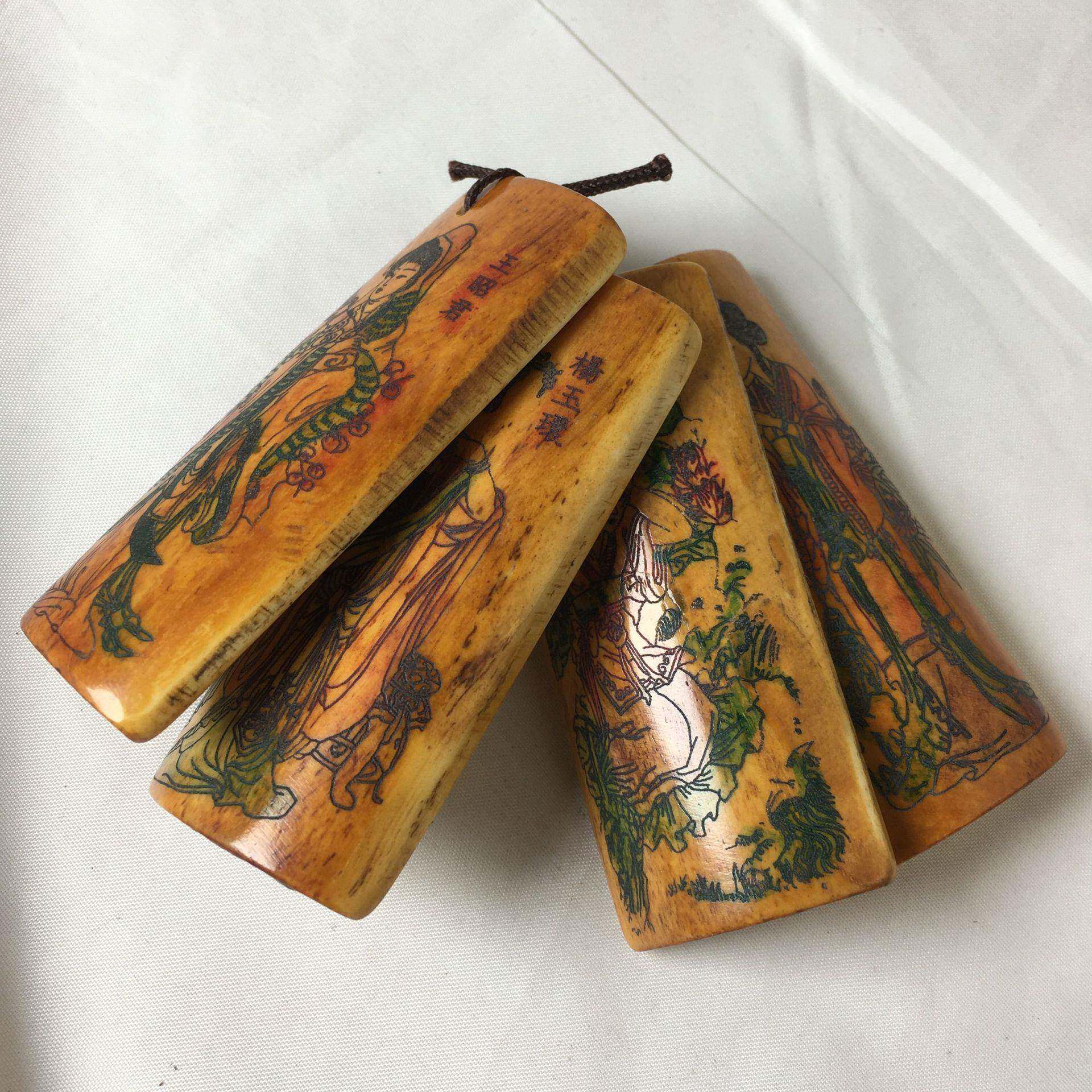 古玩杂项收藏做旧骨雕工艺品四大美女彩绘牌子C26