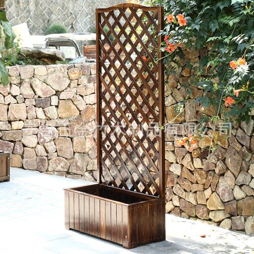 庭院种植箱爬藤架防腐木花箱阳台花园隔断防腐木栅栏围栏花盆架