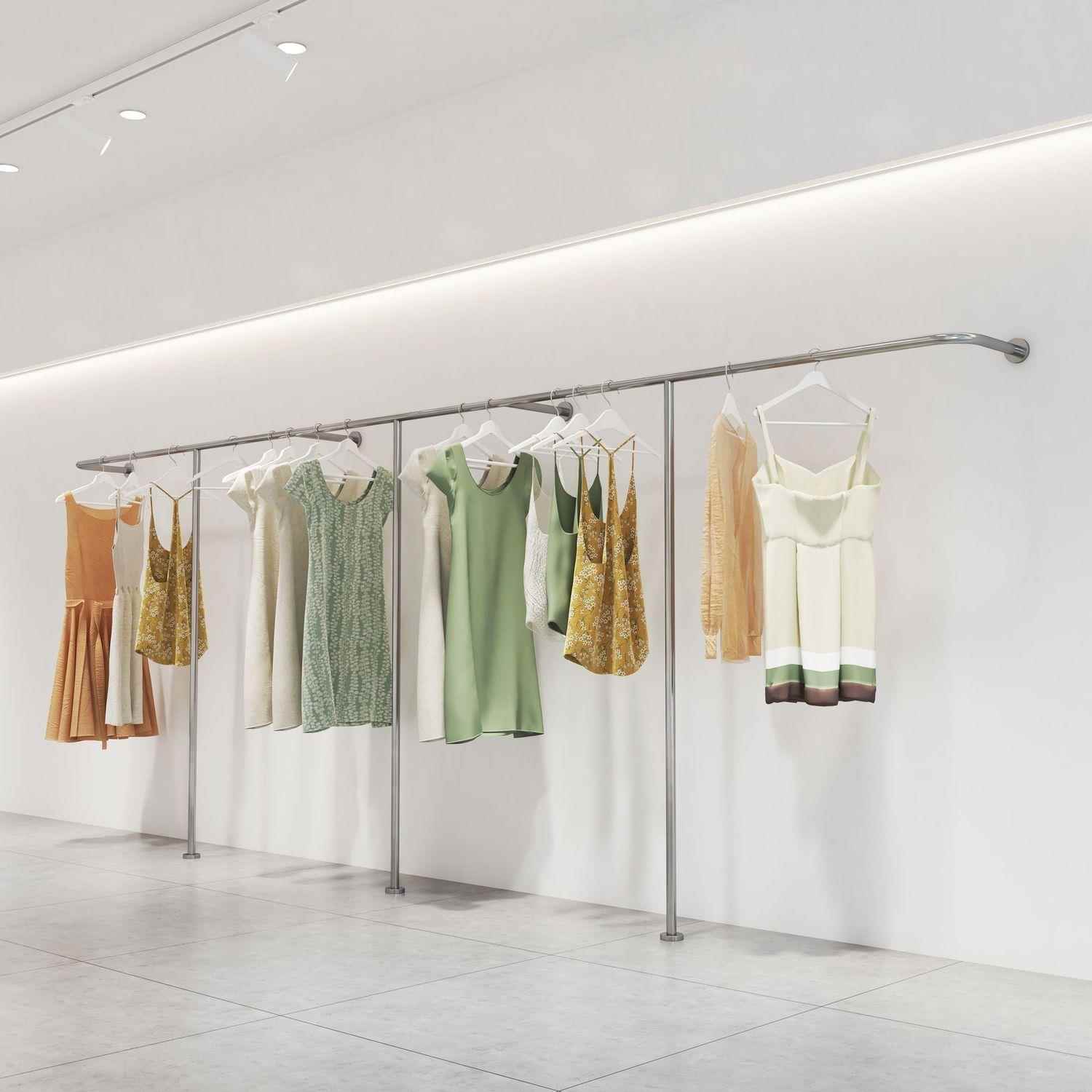 不锈钢服装店上墙展示架简约女装店货架衣服架子壁挂式墙上挂衣杆