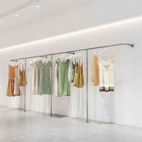 不锈钢服装店上墙展示架简约女装店货架衣服架子壁挂式墙上挂衣杆