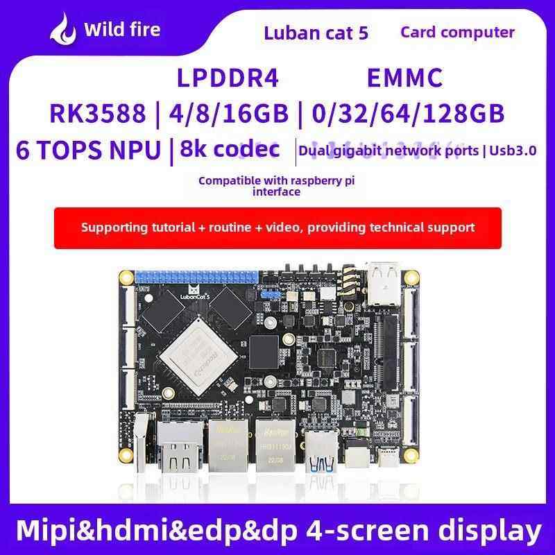 野火鲁班猫5卡片电脑Linux瑞芯微RK3588开发板AI板远超树莓派4和5